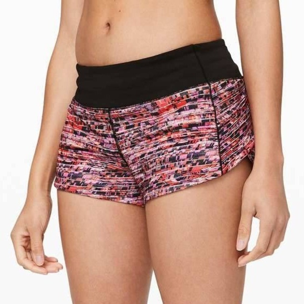 Lululemon Womens Speed Up Shorts 10 Flash Pleat Orange Multi 2.5" Running Active